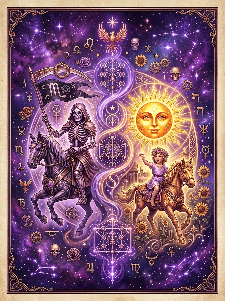 Death and The Sun Tarot Card Combination: The Archetypal Path of Spiritual Resurrection
