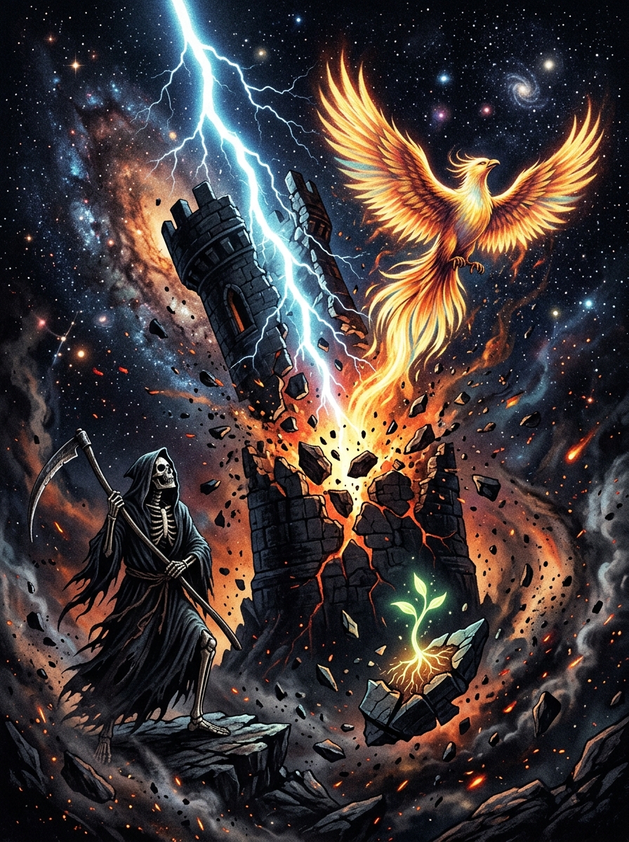 Death and The Tower Tarot Combination: The Crucible of Radical Rebirth