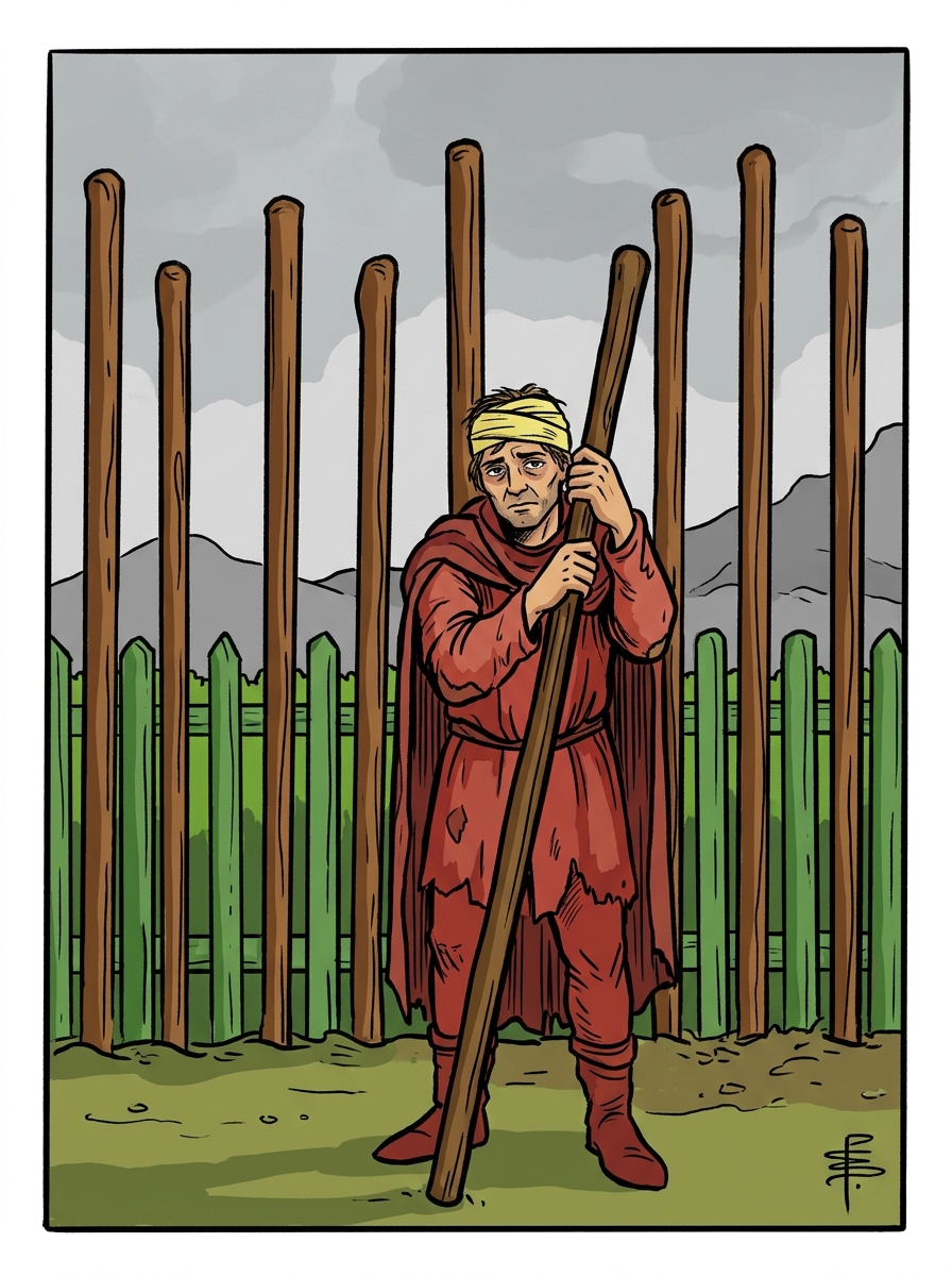 Nine of Wands: The Wounded Warrior's Final Stand