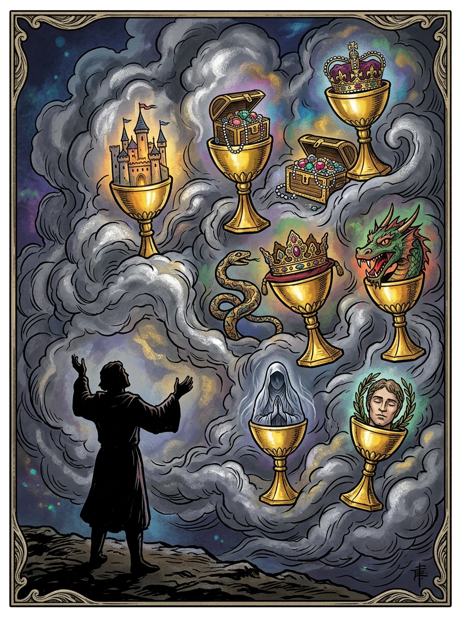 Seven of Cups: Archetypes of Illusion, Discernment, and the Paralysis of Choice