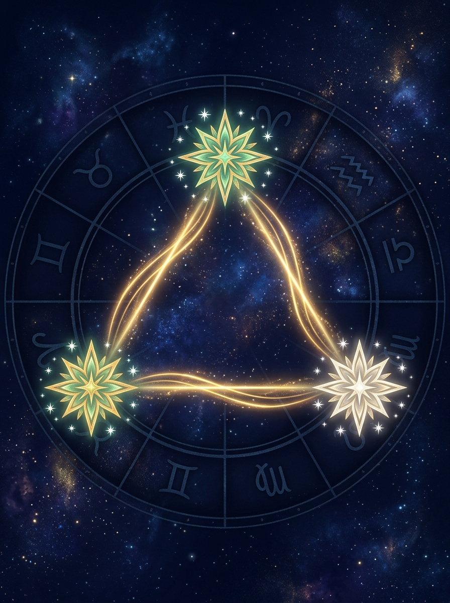 The Astrological Trine: Sacred Geometry, Elemental Flows, and the Psychology of Effortless Grace