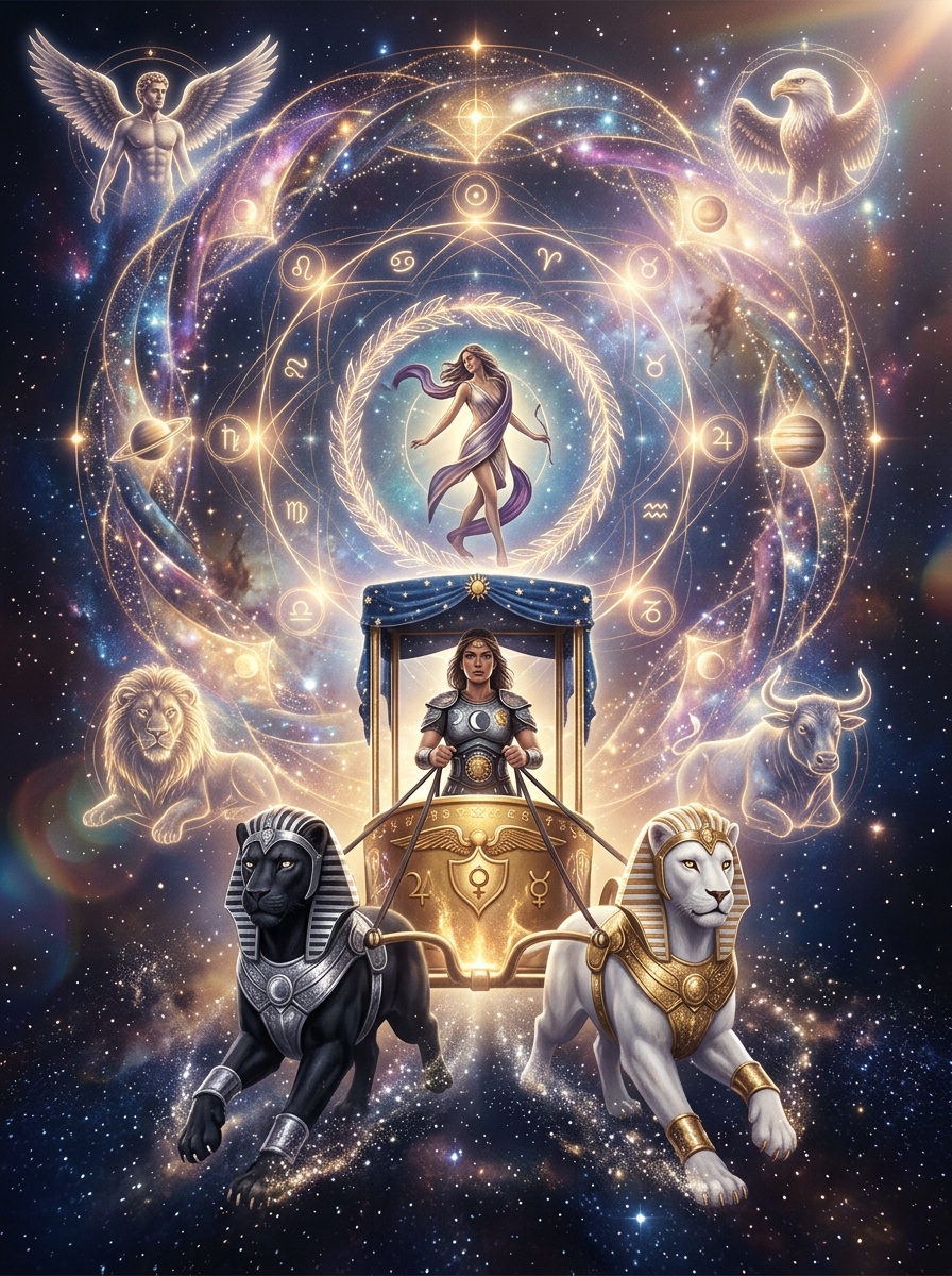 The Chariot and The World Tarot Combination: Triumph, Completion, and the Journey to Cosmic Victory
