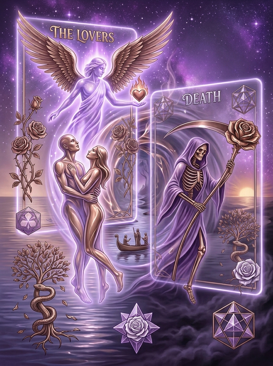 The Lovers and Death Tarot Card Combination: Choices, Endings, and Psychological Rebirth