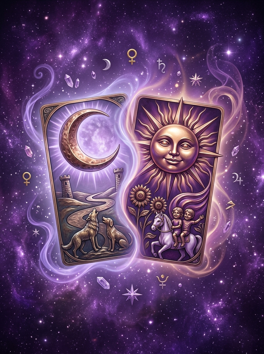 The Moon and The Sun Tarot Card Combination: The Journey from Shadow to Clarity