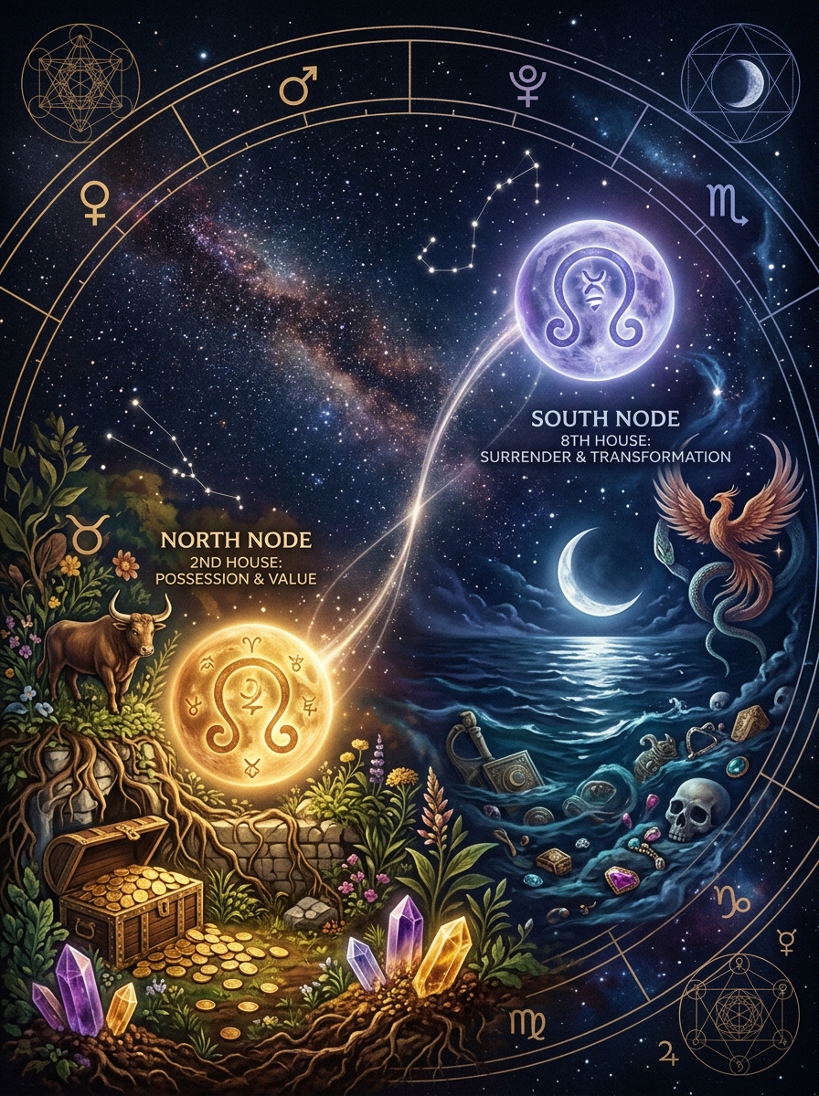 The Nodal Axis in Houses 2 & 8: From Psychic Depths to Personal Ground