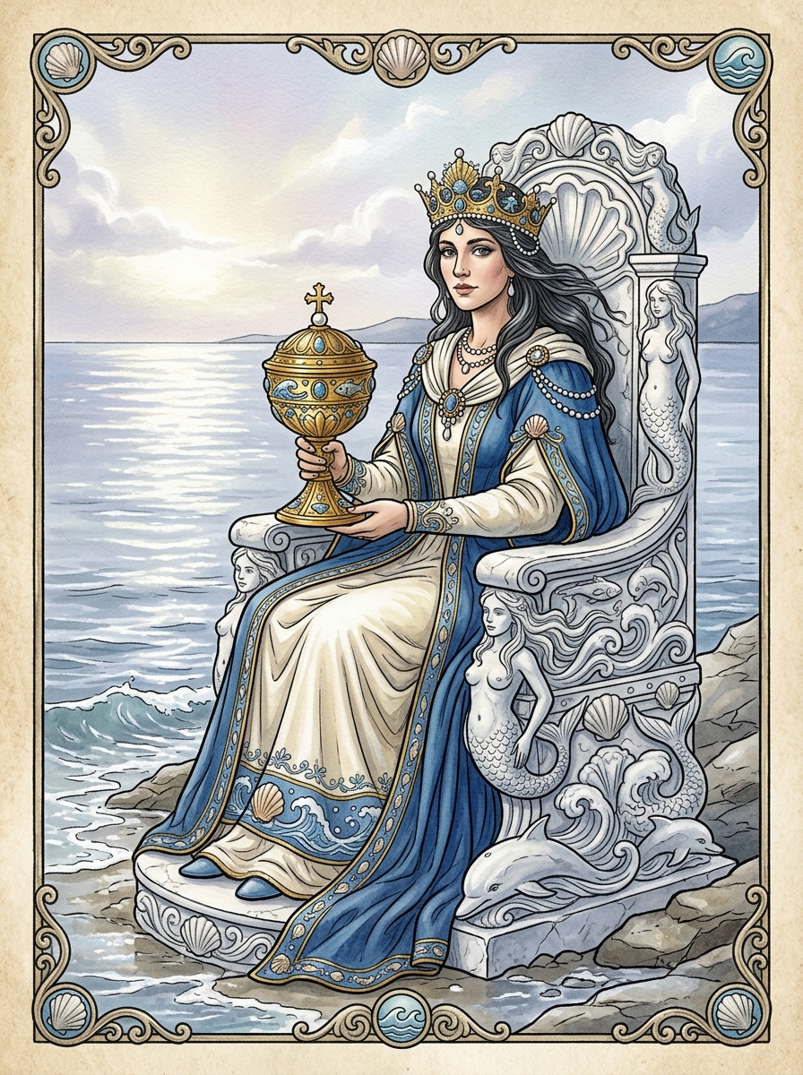 The Queen of Cups: Emotional Maturity, Intuition, and the Sacred Chalice