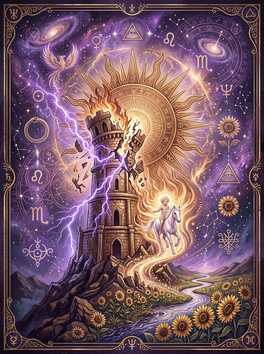 The Tower and The Sun Tarot Combination: Archetypal Rupture and Radiant Integration