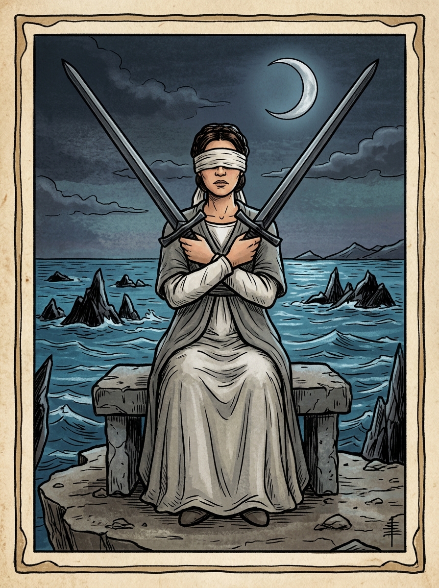 The Two of Swords: Navigating Mental Paralysis, Denial, and the Crossed Blades of Choice