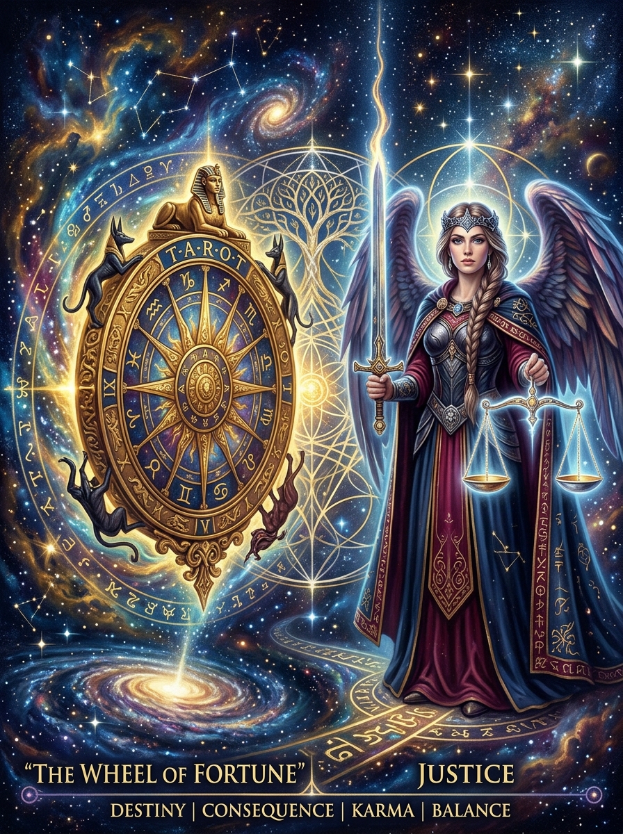 The Wheel of Fortune and Justice Tarot Combination: Fate Meets Consequence
